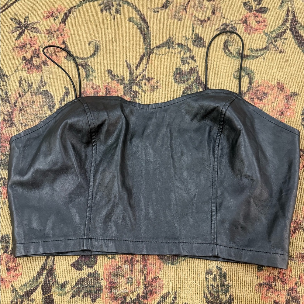 Black faux Leather Crop Top
